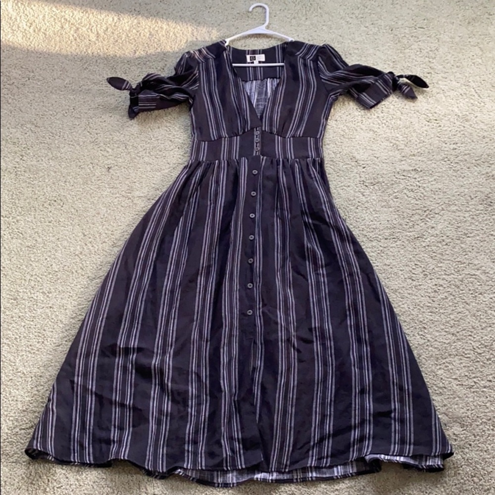 Ankle length black and white striped dress